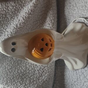 Halloweem Ceramic Spooky Ghost with Smiling Pumpkin Decor Light